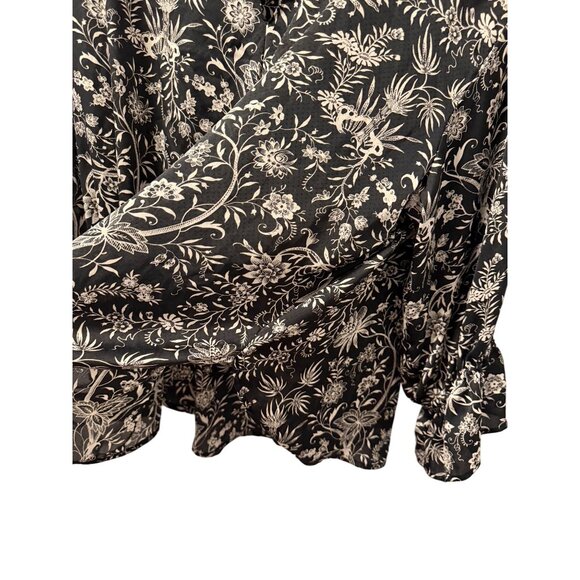 H&M Floral Black White Long Sleeve Blouse Polyester Botanical Print Sz L - Picture 5 of 12